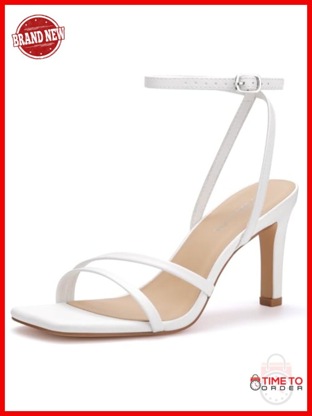 Strappy High Heels Square Open Toe Ankle Strap Faux Leather Sandals